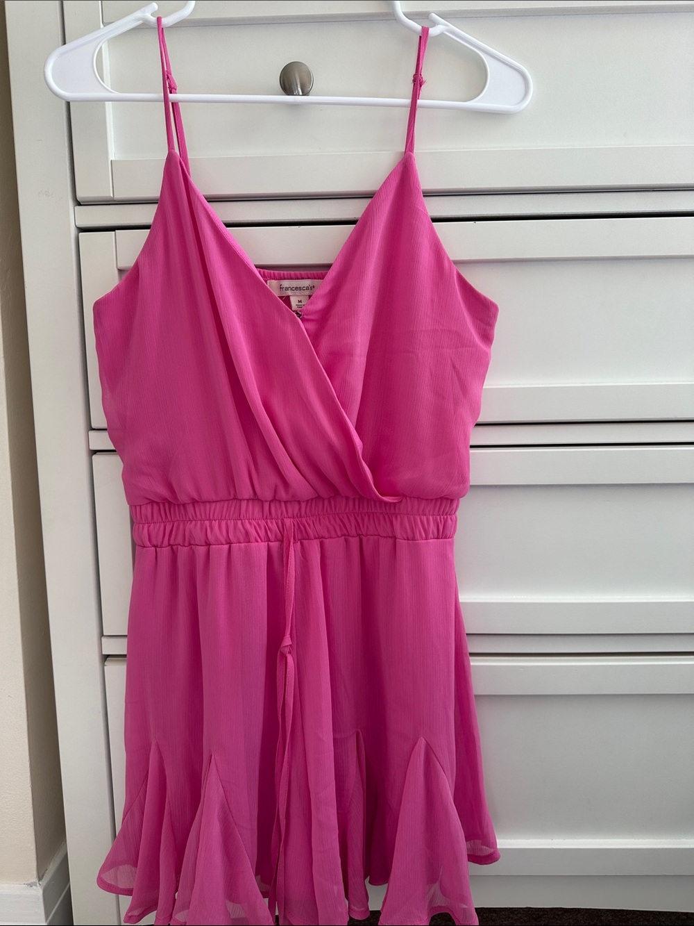 Francesca's Collections Hot Pink Spaghetti Strap Romper Dress